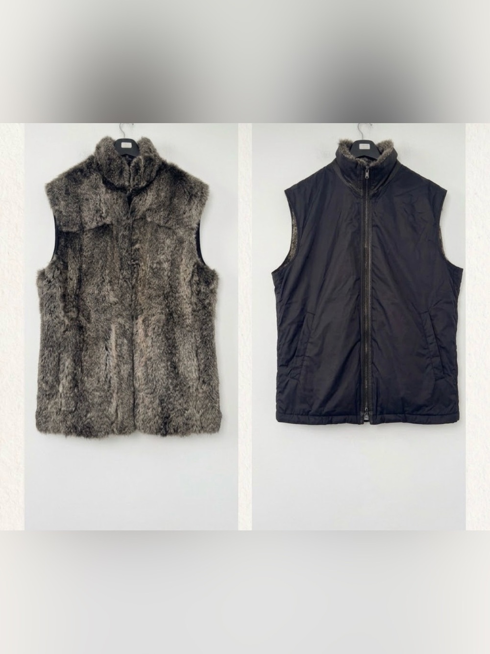 NWT Andrew Marc Fur Nylon Reversible Vest XL Black Quiet Luxury Y2K Boho Jacket